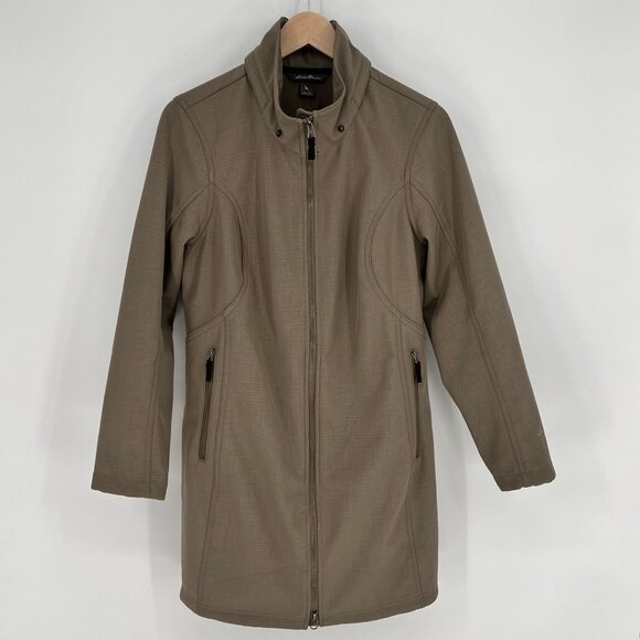 Eddie Bauer Womens Softshell Full Zip Jacket Size PL Taupe Zip Pocket Outer Wear - Picture 1 of 7